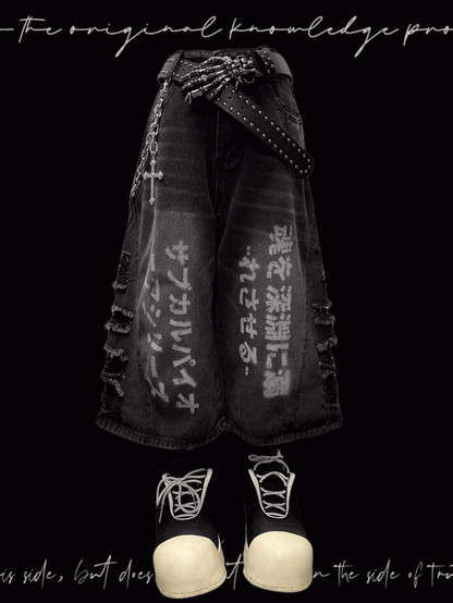 Löcher Roher Saum Punk Faded Wash Distressed Dark Wide-Leg Jeans Grau