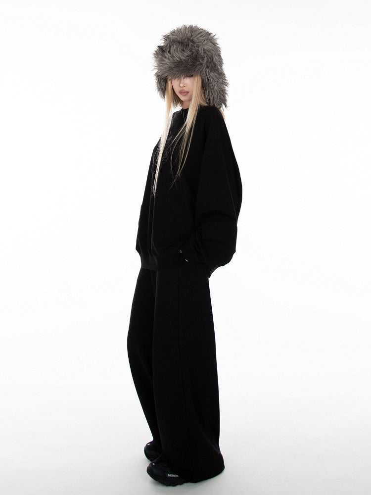 Black Loose Pull-on Design Wide Leg Sweatpants