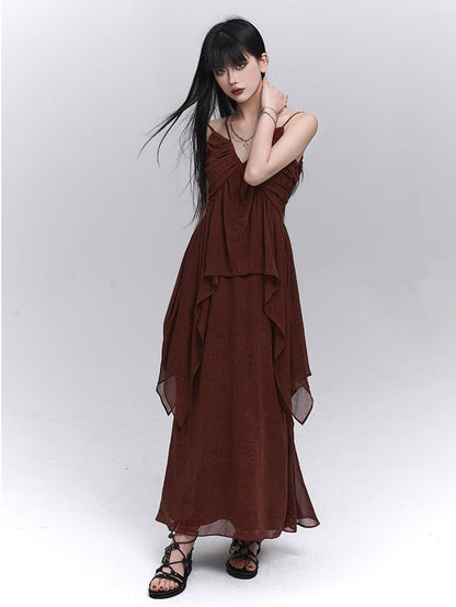 Waist Ankle Length Skirt Dark Red Elastic