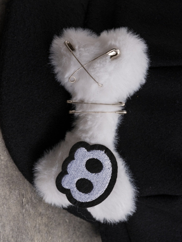 Schwarze Applikation Baskenmütze Pin Gothic Hut Knochen Ohr Skelett Plüsch verziert Design Katze
