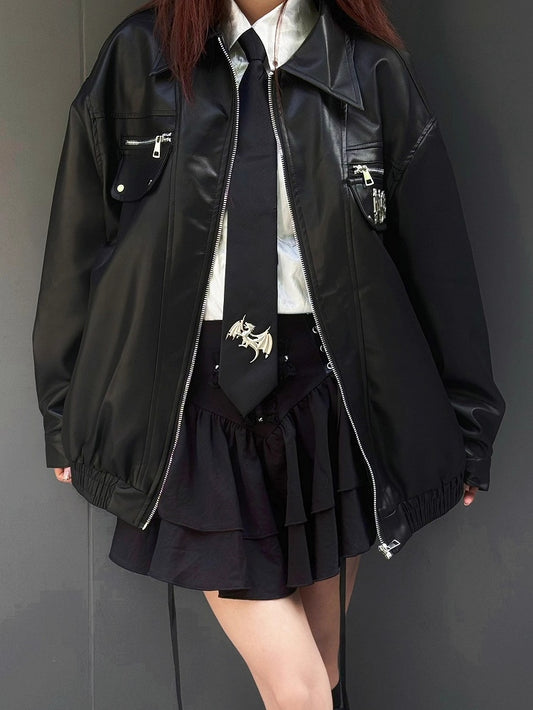 Punk Black Metal Letters Adorned PU Moto Jacket