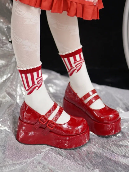 Doppelschnallen Rote Plateaus PU mit