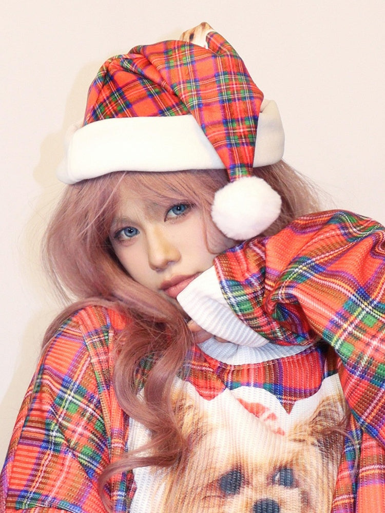 Plaid Puppy Hat Muster Druck Weihnachten Rot