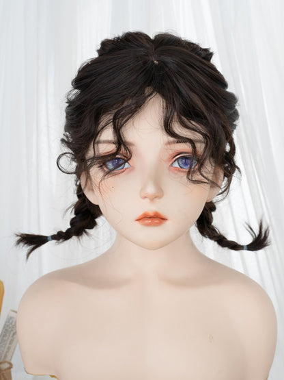 Black-brown 40CM Shoulder Length Curly Wig With Bangs