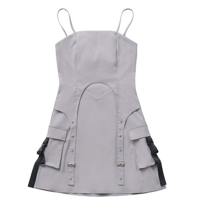 Gray Futuristic Techwear Slip Dress