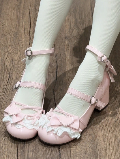 Jane Block Mid Lolita Pink Straps Heel Crisscross in Sweet - Shoes Mary