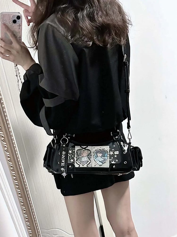 Bag Y2K PU With Star Shoulder Ita Black Charm