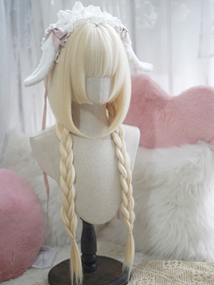 Black/Brown/Light Blonde/White&Blue Waist Length Straight Wig With Full Bangs