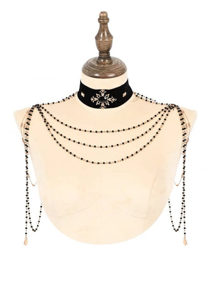 Black Velvet Choker Gold Shoulder Bead Chain