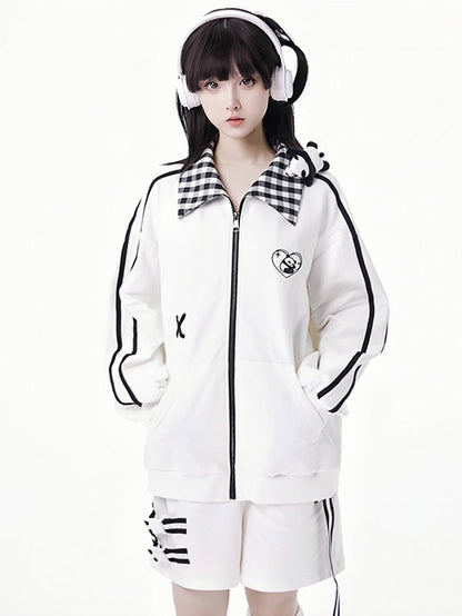 White Elastic Waist Drawstring Shorts