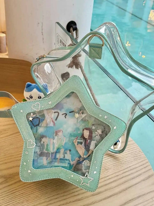 Star-shaped Ita Bag PU with Detachable Badge Blue Charm Set