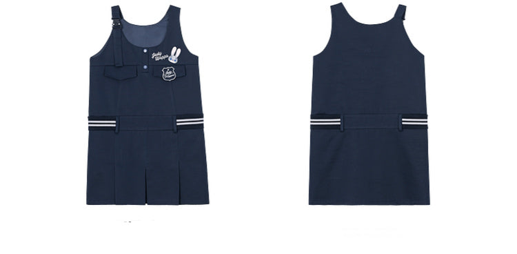 Zootopia Judy Embroidery Dark Blue Overalls Box Pleat Hem