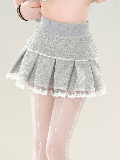 Lace Skirt Mini Box Grey Trim Pleat