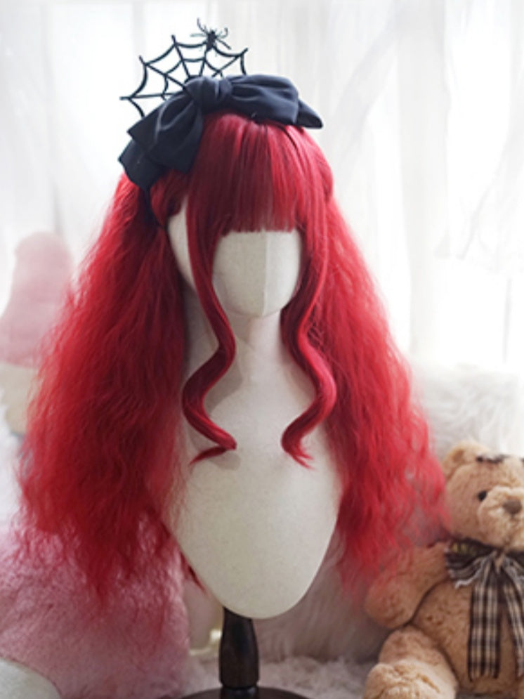 Light Blonde/Milk White/Orange/Red Long Wavy Wig With Full Bangs