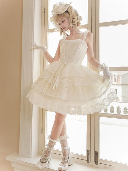 Corset Tiered Dress Lolita Skirt White Creamy Princess