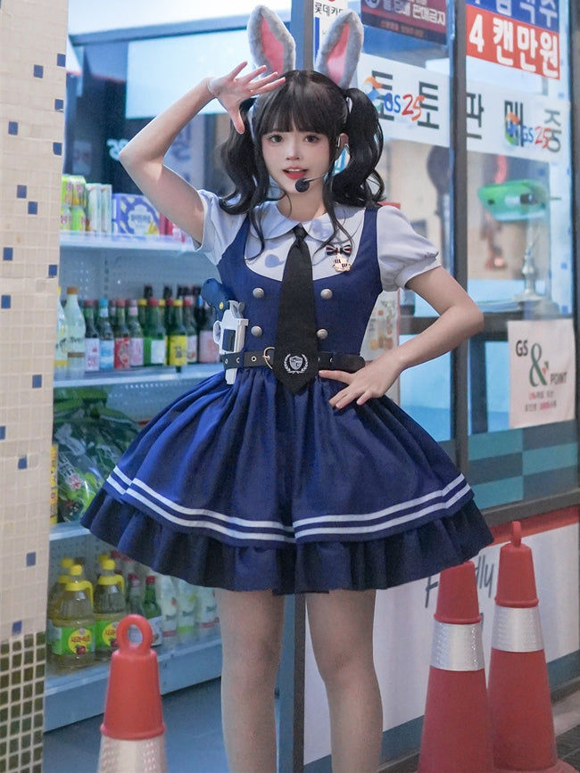 Robe bleu marine à col Claudine et manches courtes, faux deux-pièces