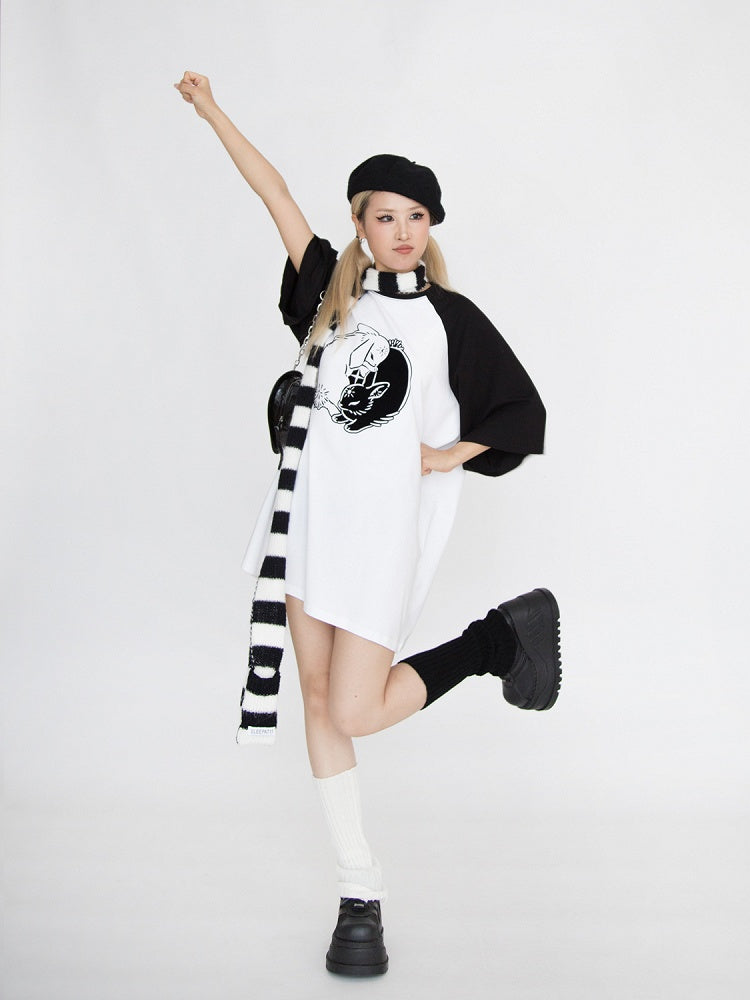 Black & White Bunny Print Oversized T-Shirt