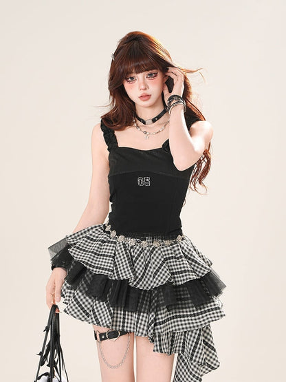White/Black Sleeveless Top Square Neck Floral Embellished