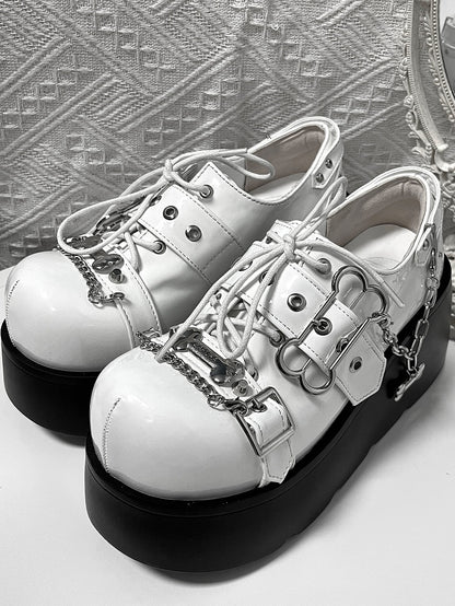 Jirai Kei Polished White Y2K Bone Buckle Strap Platform Shoes