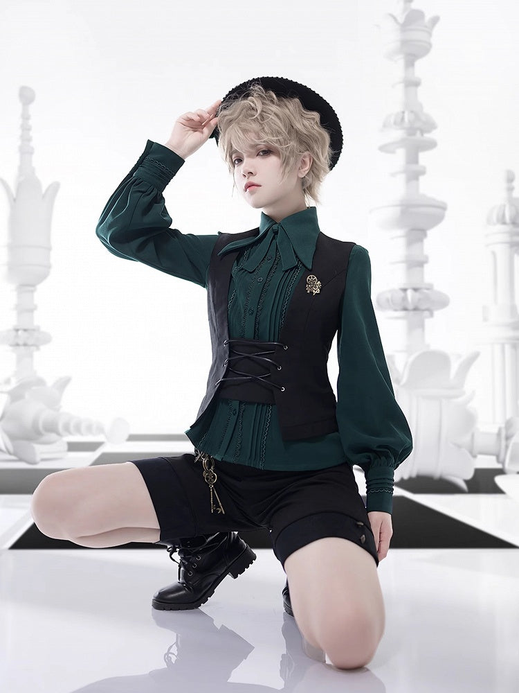 Prince Lace Sleeves 4 and Long Detailing Foldover Pleating Options Color Shirt Collar Point