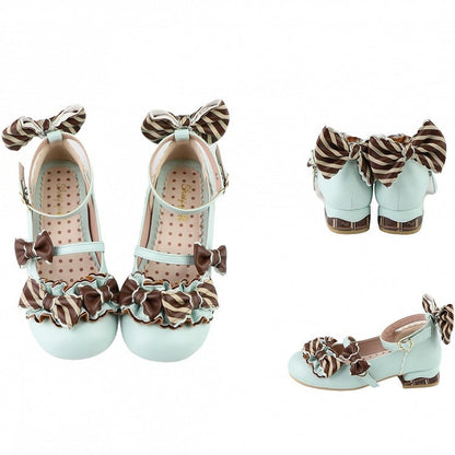 Herzmusterdetails Schnalle Lolita Bowknot Grünbraun Gestreift