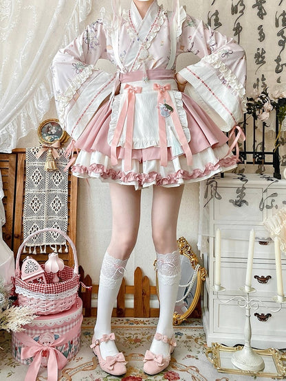 Han Pink Blossom Crossover Skirt Top Outfit Neckline Sakura Cherry Festival + Herbal Medicine Lolita Set