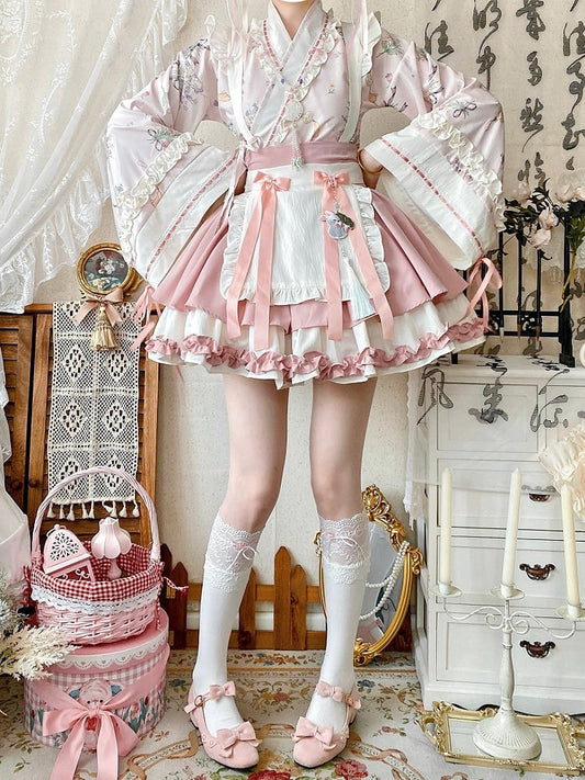 Han Pink Blossom Crossover Skirt Top Outfit Neckline Sakura Cherry Festival + Herbal Medicine Lolita Set