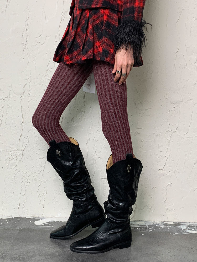 Wine Red Purple Y2K Tie-Dye Tights