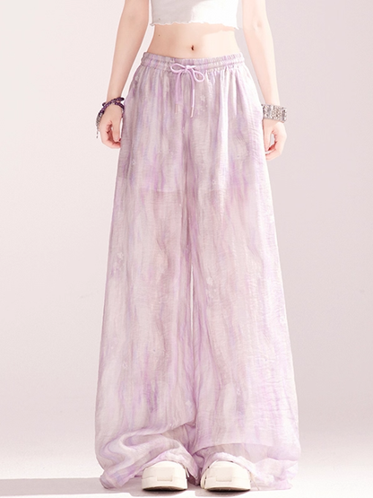 Light Waist Wide-leg Casual Loose Shirt / Pants Purple Drawstring