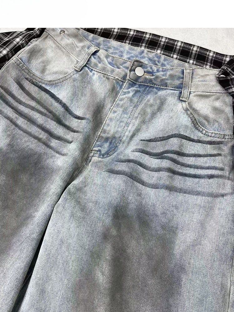 Wide-leg With Blue Bittersweet Jeans BlackWhite Plaid Pattern Accessory Cut Detachable