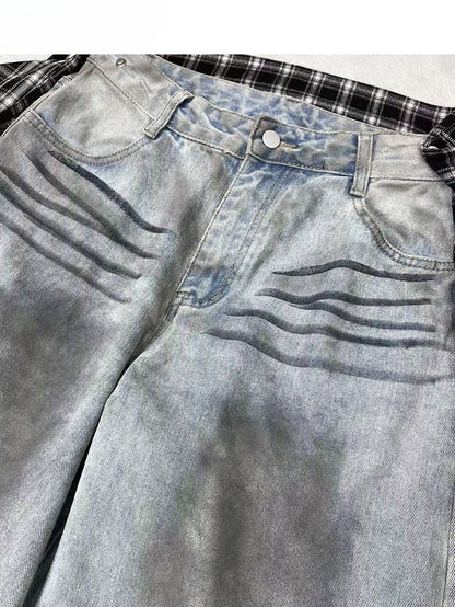 Wide-leg With Blue Bittersweet Jeans BlackWhite Plaid Pattern Accessory Cut Detachable