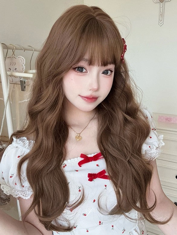 Bust Length Brown Air Under Wavy Bangs 64CM With Wig
