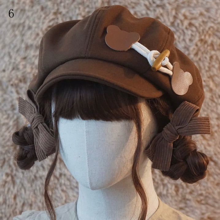 Brown Beret Decorated Button Hat