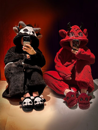 Red Devil Gothic Winter Plush Pajama Nightgown