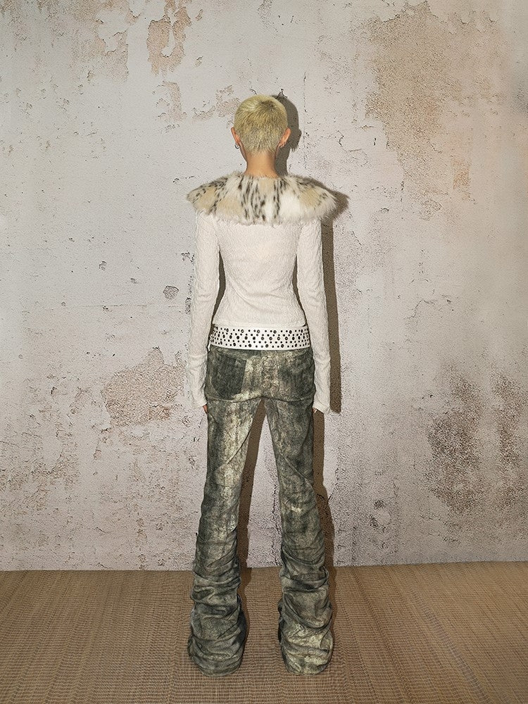 Vintage Grey Jeans Punk Denim Paint-Splattered Flare