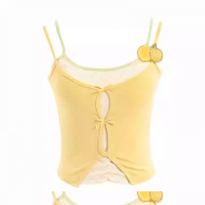 Two-pieces Cami Top with Padded Cups Faux Yellow/Green/Red