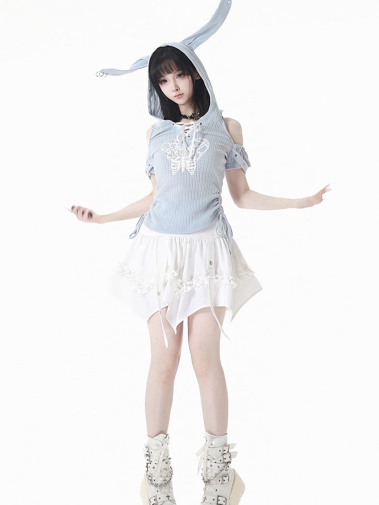 Balletcore White Curved Hem Star Skirt Studs