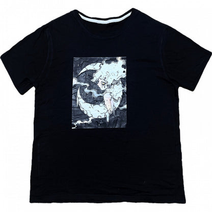 Print T-shirt Black Short Gyaru Cartoon Fashion Sleeves