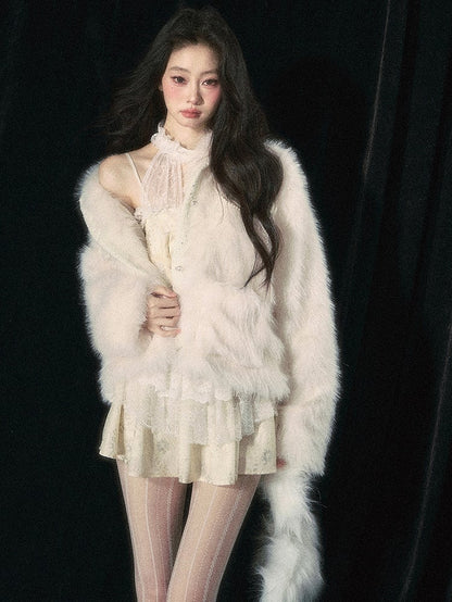 Beige Faux Fur Jacket