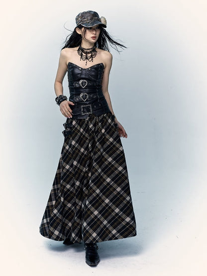 Black&Brown Plaid Ankle Length Skirt