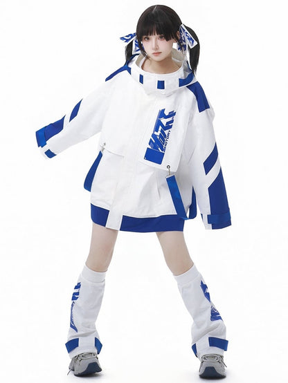 Blue and White Jirai Kei Colorblock Design Shorts