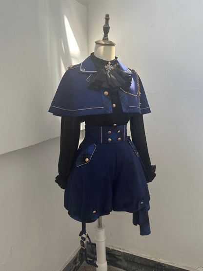 Black Ouji Lolita Jabot Collar Ruffle Neckline Long Sleeves Shirt