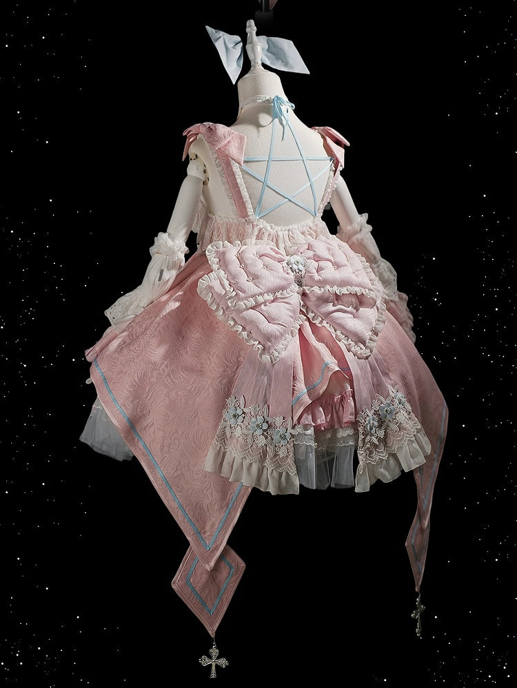 Robe Lolita taille haute rose et bleue, ensemble complet avec jupe et pull