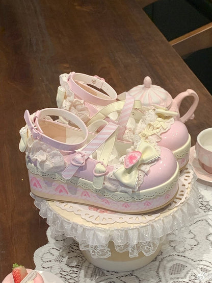 Cheese Strawberry Cake Pink Sweet Lolita Platform Mary Jane Shoes