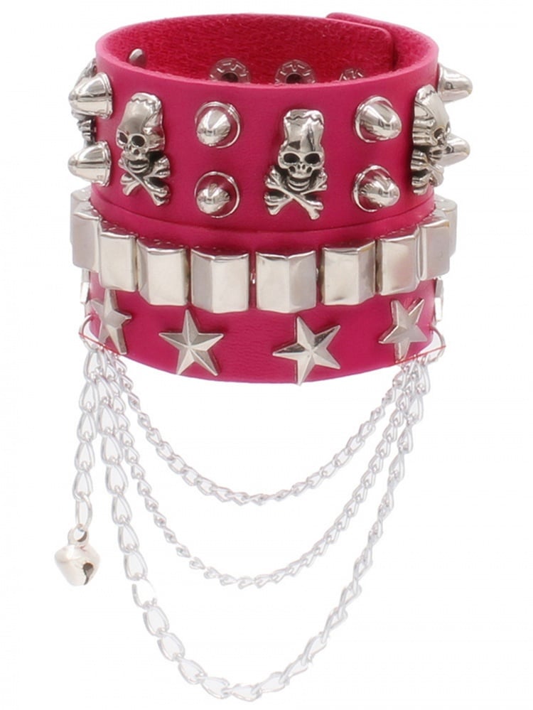 Skeleton and Star Detail Punk Bracelet