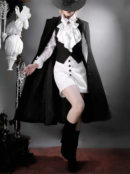 White Jabot Bat Wings Shape Collar Long Sleeves Shirt