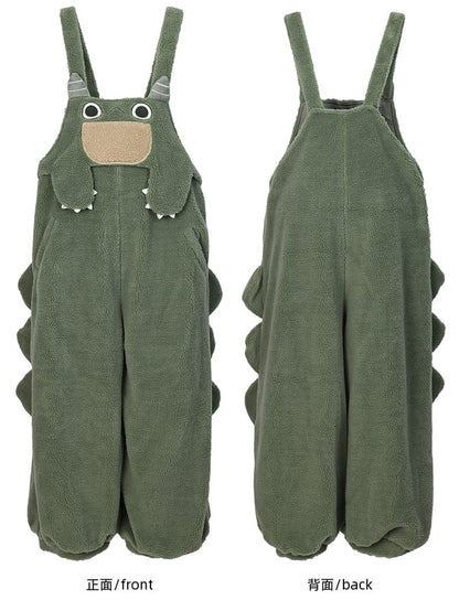 Cute Dinosaur Green Plush Overalls