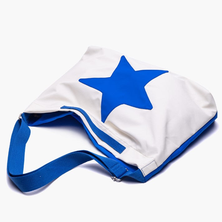White Spacious Tote Classic and Bag Blue Star-Pattern