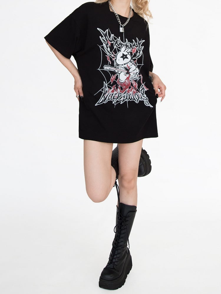 Pop Punk Black Bunny Oversized T-Shirt