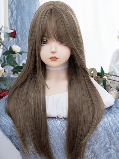 Wig With 70CM Air Bangs Brown Straight Length